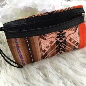 Pen Case Holder Pouch Boho Style Inca Design Orange‎